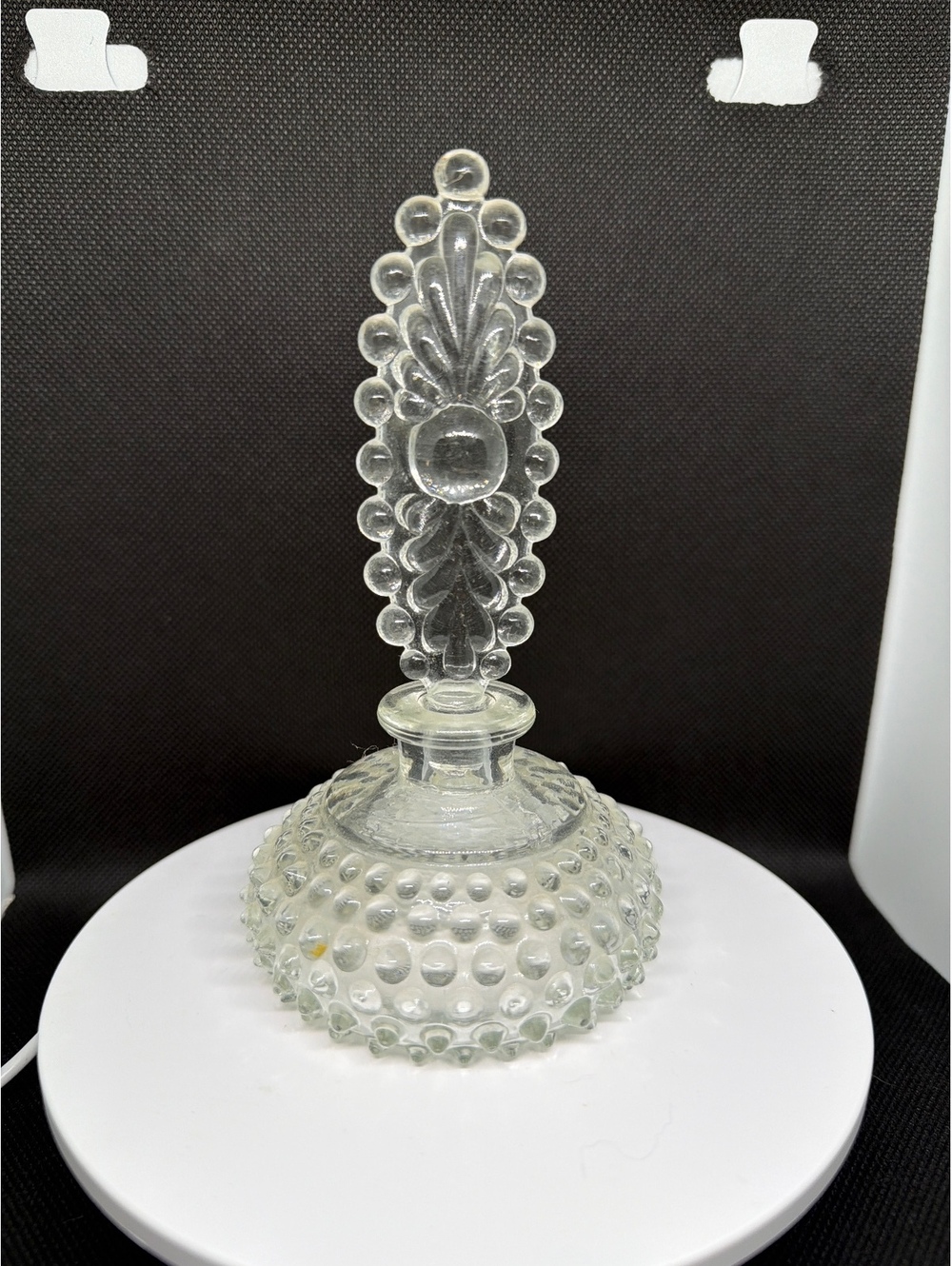 Clear hobnail glass perfume bottle with stopper